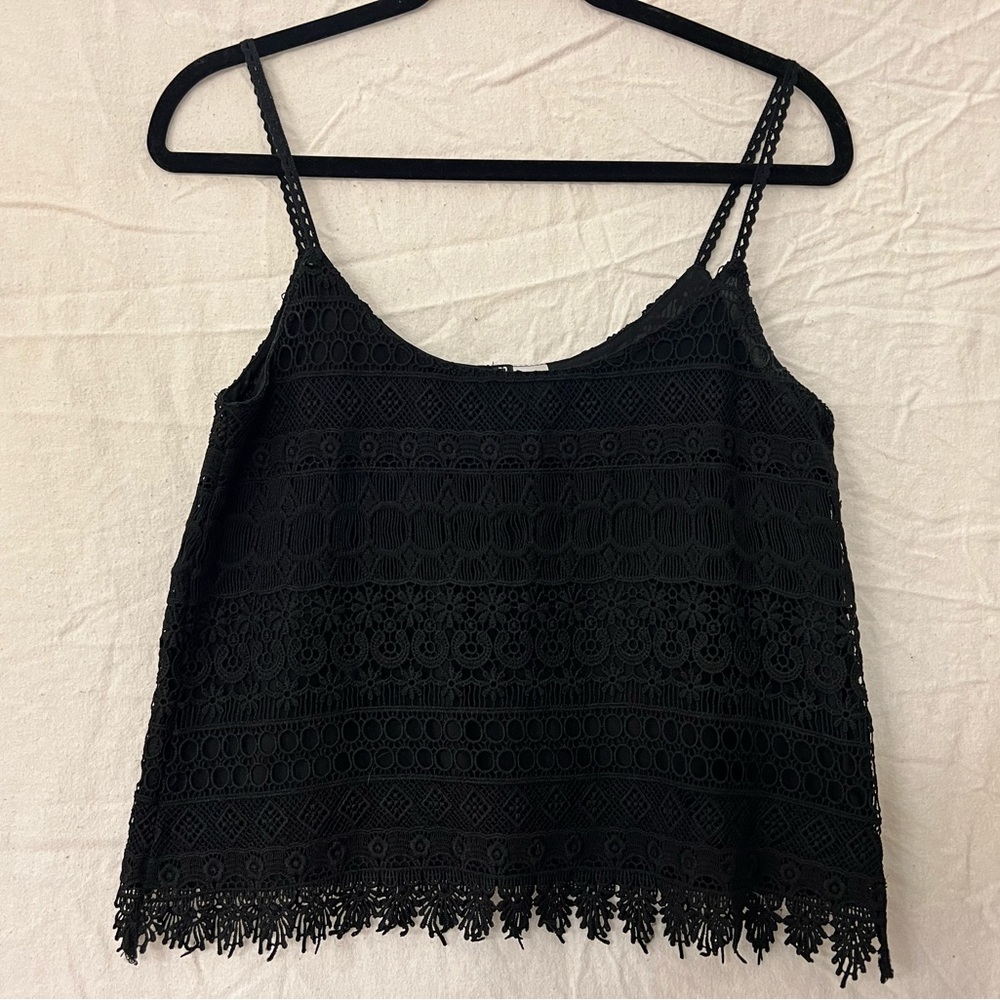 Black H&M Divided Thin Strap Crochet Crop Top